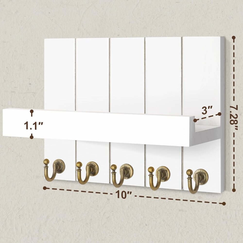 Key Holder for Wall - Decorative Mail Organizer Wall Mount with 5 Key Hooks for - Picture 2 of 6